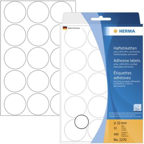 Etykiety samoprzylepne Herma okrągłe kropki 32mm białe